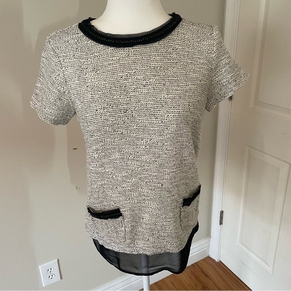 White House Black Market Tweed Beaded Trim Blouse Size XS - Picture 11 of 12